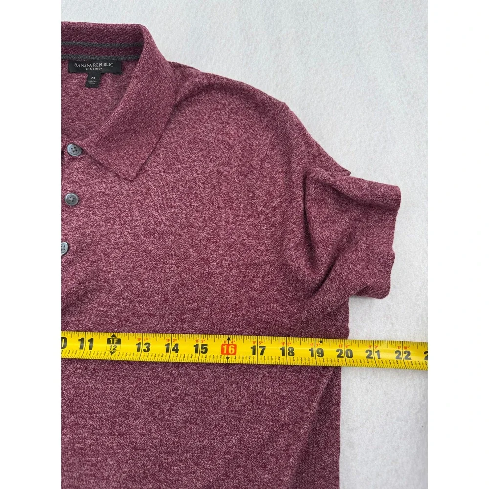 Banana Republic Mens M Silk Linen Knit Polo Shirt Burgundy Heather Lightweight